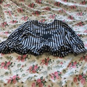 ✨ ZARA navy blue peplum gingham shirt ✨